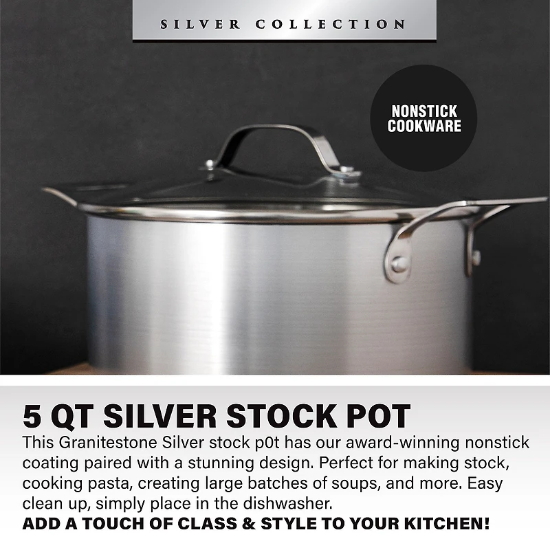 Granitestone Nonstick With Tempered Glass Lid 5 Qt Non-Stick 2-pc. Stockpot