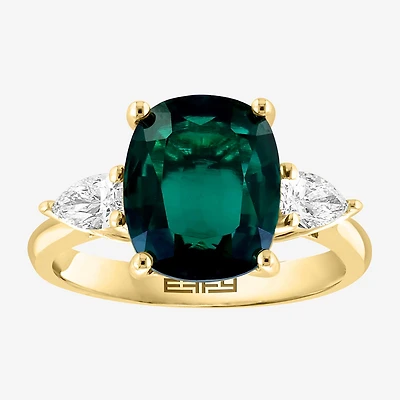Effy Final Call  Womens Lab Created Green Emerald & 1/5 CT. T.W. Lab Grown Diamond 14K Gold Pear Cushion Cocktail Ring