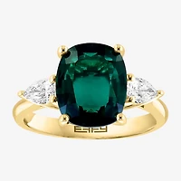 Effy Final Call  Womens Lab Created Green Emerald & 1/5 CT. T.W. Lab Grown Diamond 14K Gold Pear Cushion Cocktail Ring