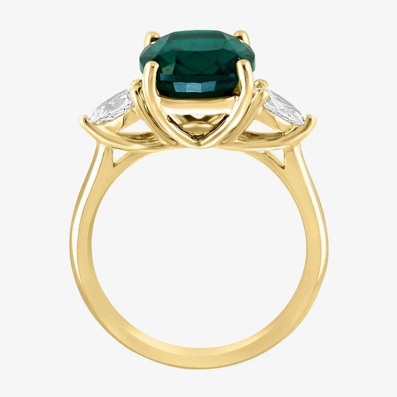 Effy Final Call Womens Lab Created Green Emerald & 1/5 CT. T.W. Lab Grown Diamond 14K Gold Pear Cushion Cocktail Ring