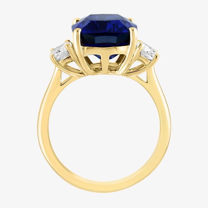 Effy Final Call Womens Lab Created Blue Sapphire & 1/5 CT. T.W. Grown Diamond 14K Gold Cushion Cocktail Ring