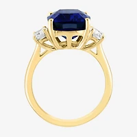 Effy Final Call Womens Lab Created Blue Sapphire & 1/5 CT. T.W. Grown Diamond 14K Gold Cushion Cocktail Ring