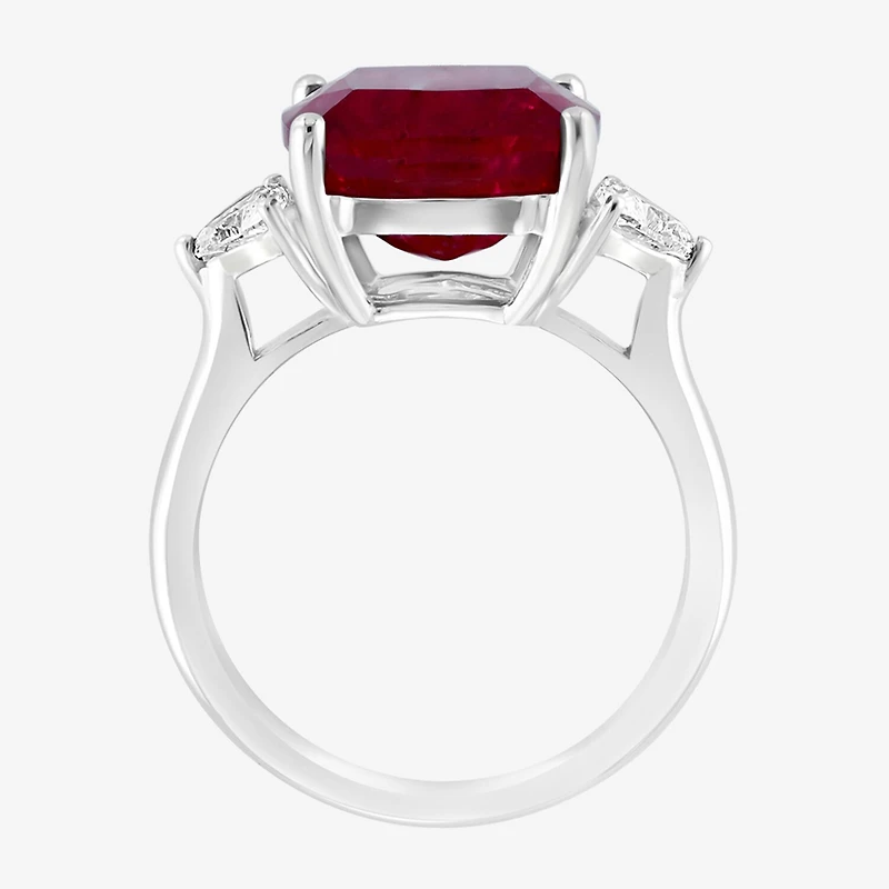 Effy Final Call  Womens Lab Created Red Ruby and 1/5 CT.T.W Lab Grown Diamond 14K White Gold Cushion Cocktail Ring