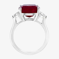 Effy Final Call  Womens Lab Created Red Ruby and 1/5 CT.T.W Lab Grown Diamond 14K White Gold Cushion Cocktail Ring