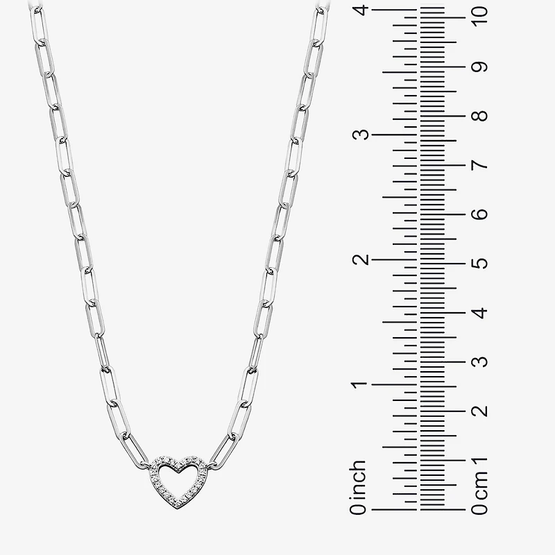 Paris 1901 By Charles Garnier Womens White Cubic Zirconia Sterling Silver Heart Paperclip 18 Inch Pendant Necklace