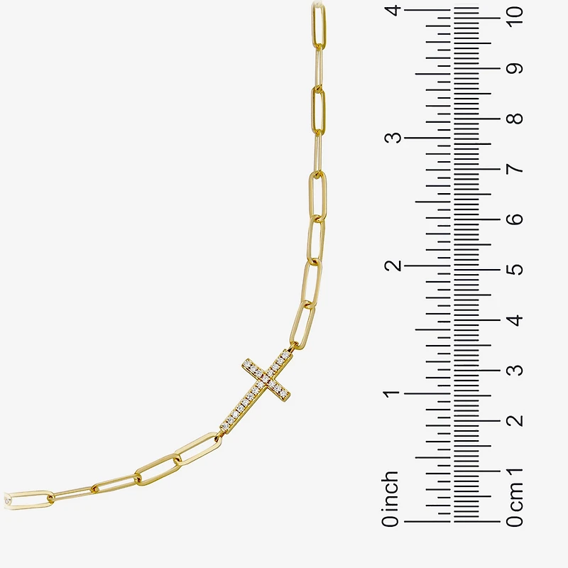 Paris 1901 By Charles Garnier Womens White Cubic Zirconia 18K Gold Over Silver Cross 17 Inch Pendant Necklace