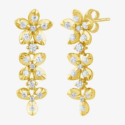 Diamond Blossom (G / Si2) Womens 1/2 CT. T.W. Lab Grown White Diamond 10K Gold Flower Drop Earrings