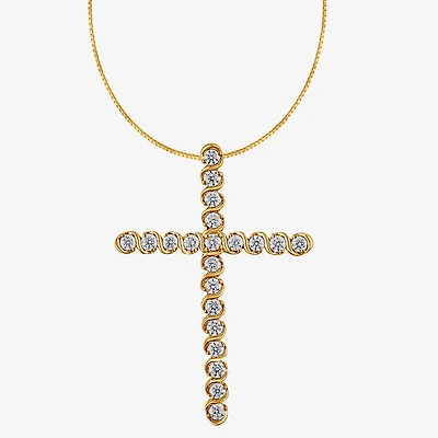 (G / Si2) Womens 1/2 CT. T.W. Lab Grown White Diamond 14K Gold Cross 18 Inch Pendant Necklace
