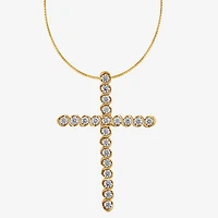 (G / Si2) Womens 1/2 CT. T.W. Lab Grown White Diamond 14K Gold Cross 18 Inch Pendant Necklace