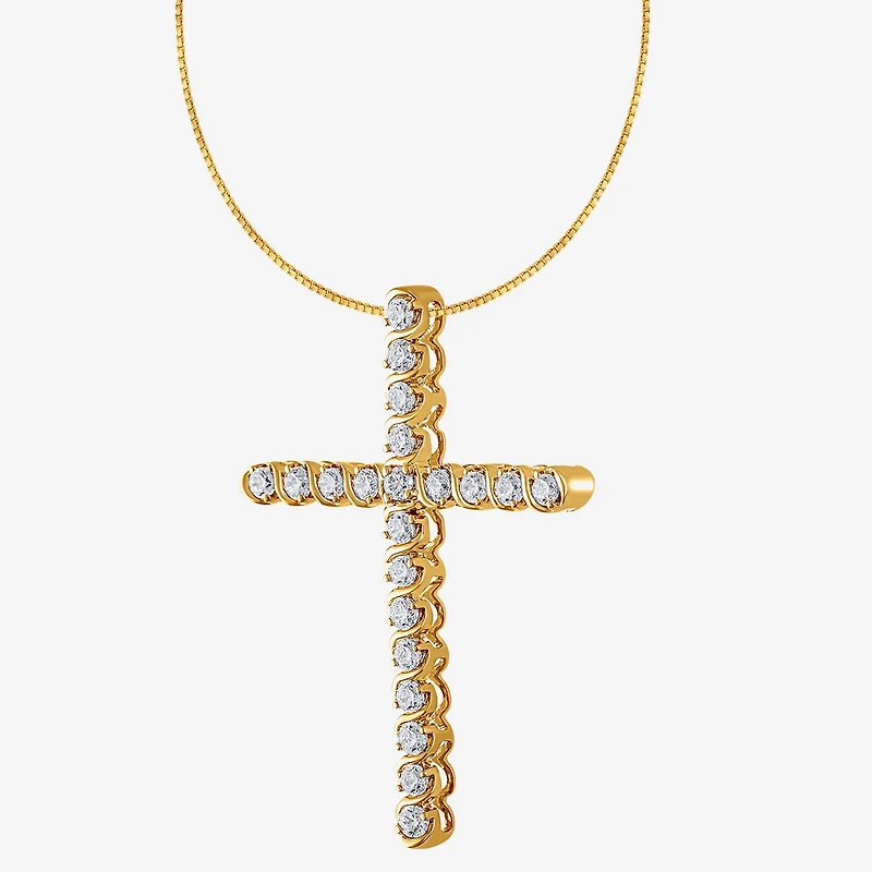 (G / Si2) Womens 1/2 CT. T.W. Lab Grown White Diamond 14K Gold Cross 18 Inch Pendant Necklace