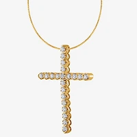 (G / Si2) Womens 1/2 CT. T.W. Lab Grown White Diamond 14K Gold Cross 18 Inch Pendant Necklace