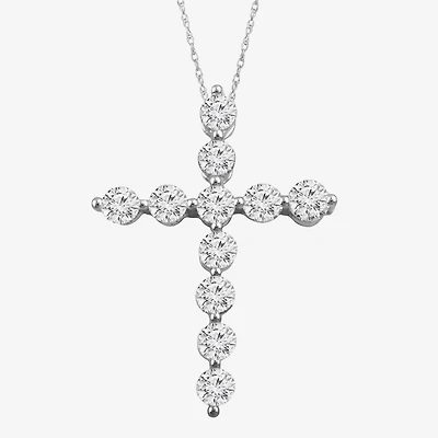 (G / Si2) Womens 1/2 CT. T.W. Lab Grown White Diamond 14K Gold Cross 18 Inch Pendant Necklace