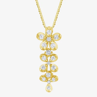 Diamond Blossom (G / Si2) Womens 1/2 CT. T.W. Lab Grown White Diamond 10K Gold Flower 18 Inch Pendant Necklace