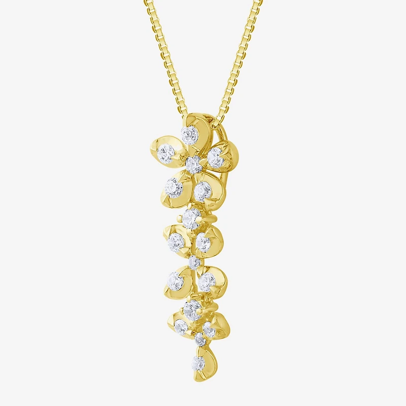 Diamond Blossom (G / Si2) Womens 1/2 CT. T.W. Lab Grown White Diamond 10K Gold Flower 18 Inch Pendant Necklace