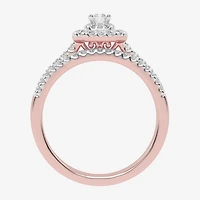 Womens CT. T.W. Natural Diamond 10K Gold Cushion Side Stone Halo Bridal Set