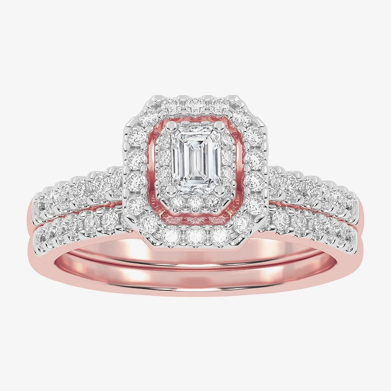 Womens CT. T.W. Natural Diamond 10K Gold Cushion Side Stone Halo Bridal Set
