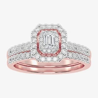 Womens CT. T.W. Natural Diamond 10K Gold Cushion Side Stone Halo Bridal Set