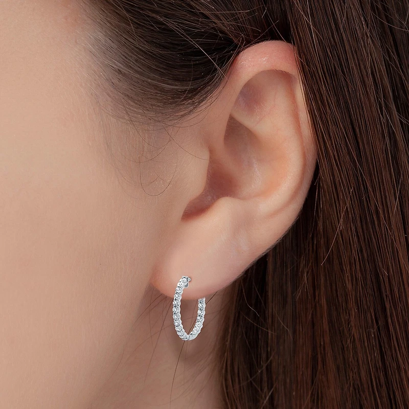 (H-I / I1) Womens 1/4 CT. T.W. Lab Grown Diamond Sterling Silver 24.9mm Hoop Earrings