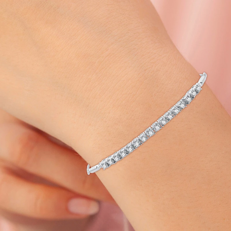 Womens 1/ CT. T.W. Lab Grown White Diamond Sterling Silver Bolo Bracelet