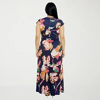 24seven Comfort Apparel Womens Plus Short Sleeve Floral Wrap Dress