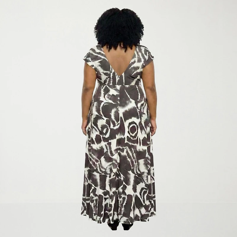 24seven Comfort Apparel Womens Plus V Neck Short Sleeve Maxi Dress