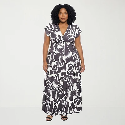 24seven Comfort Apparel Womens Plus V Neck Short Sleeve Maxi Dress