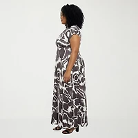 24seven Comfort Apparel Womens Plus V Neck Short Sleeve Maxi Dress