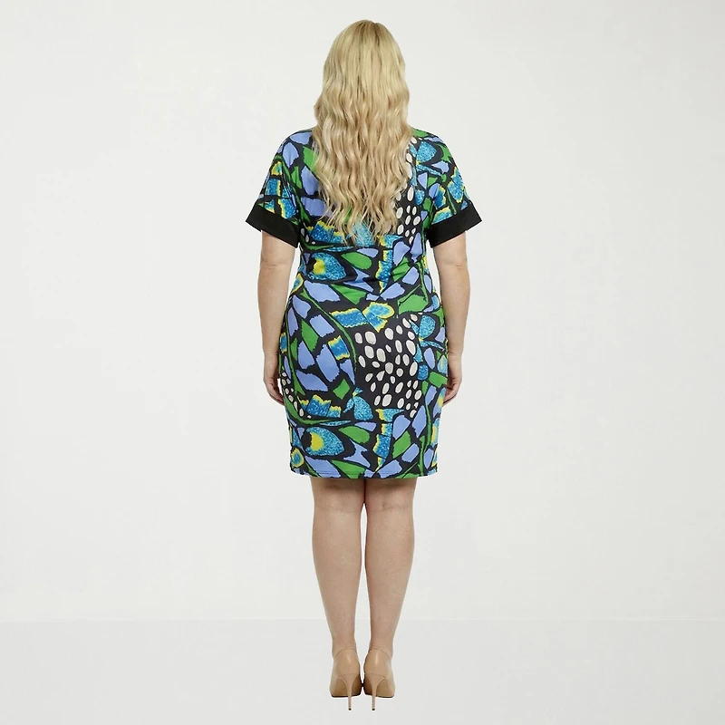 24seven Comfort Apparel Womens Plus Short Sleeve Abstract T-Shirt Dress