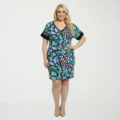 24seven Comfort Apparel Womens Plus Short Sleeve Abstract T-Shirt Dress