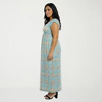24seven Comfort Apparel Womens Plus Scoop Neck Short Sleeve Abstract A-Line Dress