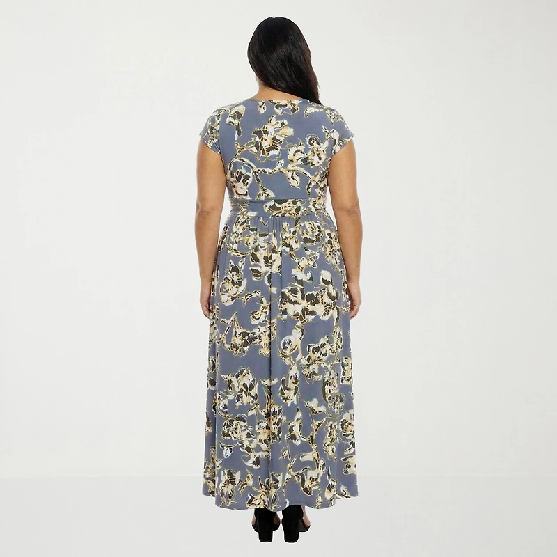 24seven Comfort Apparel Womens Plus V Neck Short Sleeve Maxi Dress