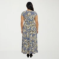 24seven Comfort Apparel Womens Plus V Neck Short Sleeve Maxi Dress