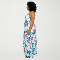 24seven Comfort Apparel Womens Plus Straight Neck Sleeveless Maxi Dress