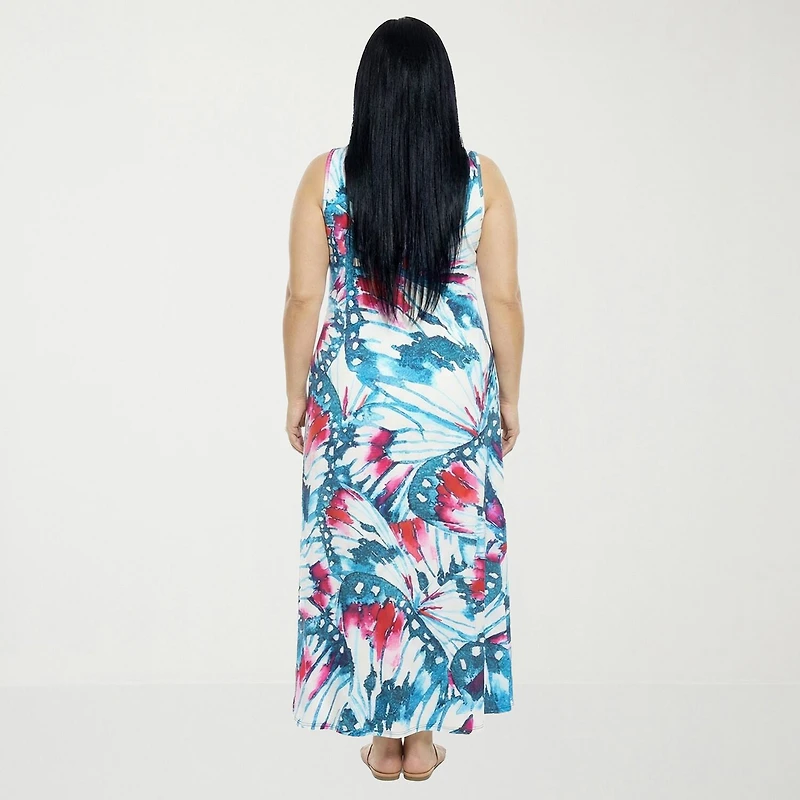 24seven Comfort Apparel Womens Plus Scoop Neck Sleeveless Maxi Dress