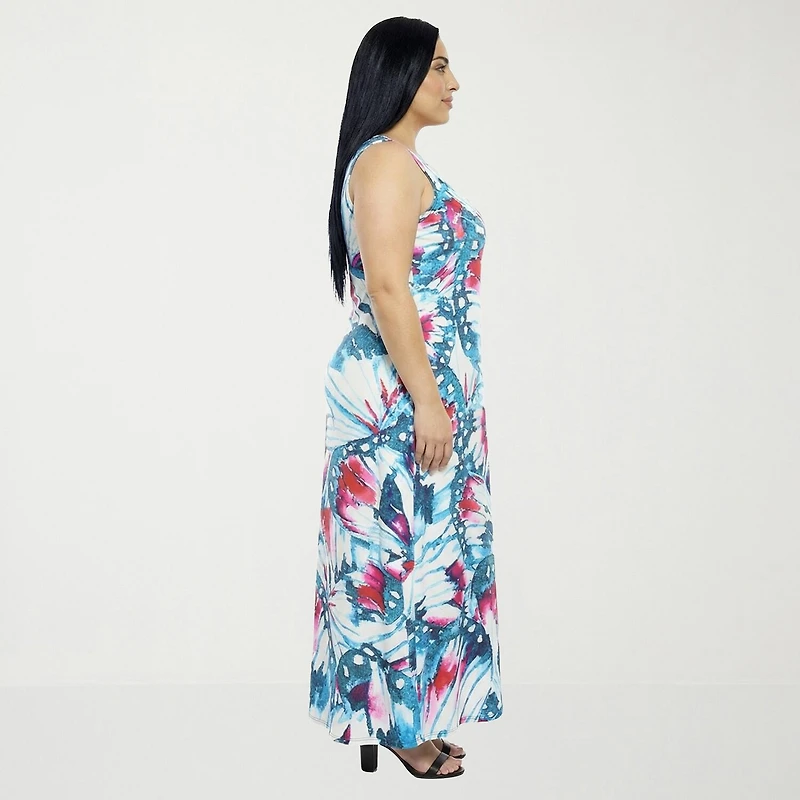 24seven Comfort Apparel Womens Plus Scoop Neck Sleeveless Maxi Dress