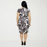 24seven Comfort Apparel Womens Plus Short Sleeve Abstract Wrap Dress