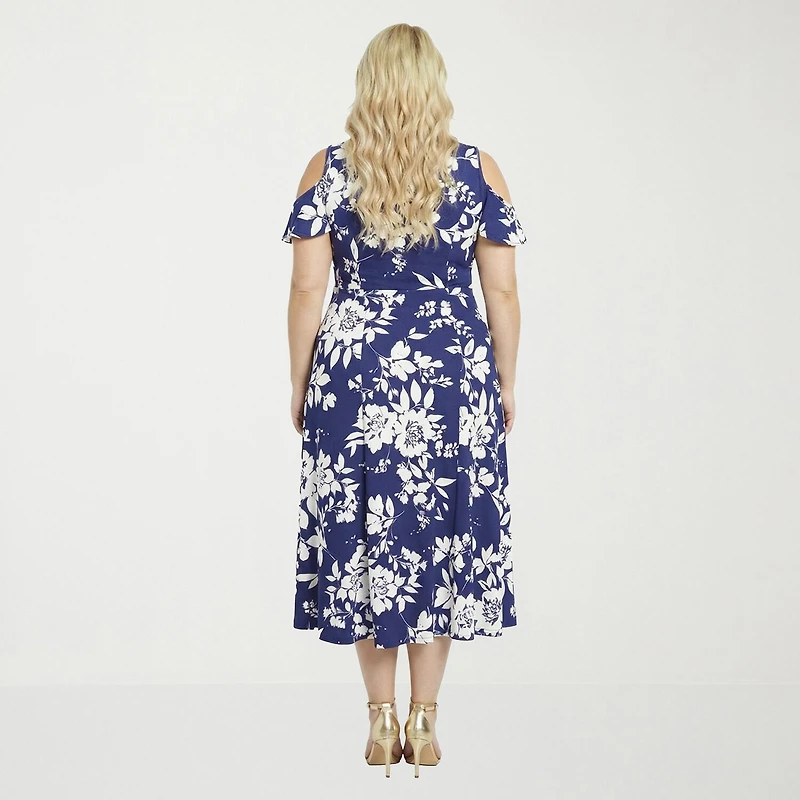 24seven Comfort Apparel Womens Plus Midi Crew Neck Short Sleeve Maxi Dress