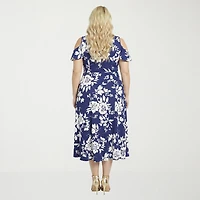 24seven Comfort Apparel Womens Plus Midi Crew Neck Short Sleeve Maxi Dress