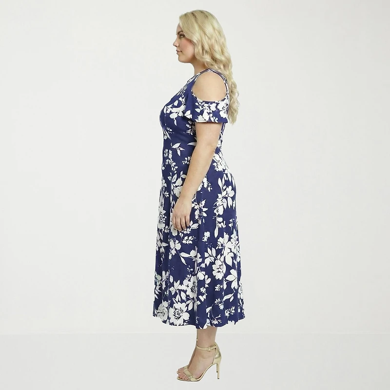 24seven Comfort Apparel Womens Plus Midi Crew Neck Short Sleeve Maxi Dress