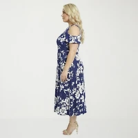24seven Comfort Apparel Womens Plus Midi Crew Neck Short Sleeve Maxi Dress