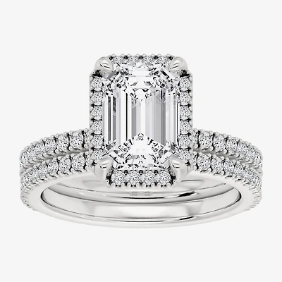 Signature By Modern Bride (F / Vs2) Womens 6 CT. T.W. Lab Grown White Diamond 10K Gold Side Stone Halo Bridal Set
