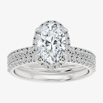 Signature By Modern Bride (F / Vs2) Womens 6 CT. T.W. Lab Grown White Diamond 10K Gold Oval Side Stone Halo Bridal Set