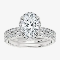 Signature By Modern Bride (F / Vs2) Womens 6 CT. T.W. Lab Grown White Diamond 10K Gold Oval Side Stone Halo Bridal Set