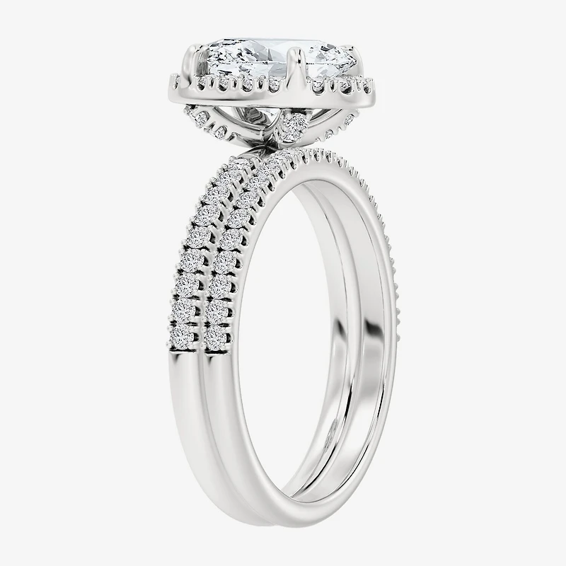 Signature By Modern Bride (F / Vs2) Womens 6 CT. T.W. Lab Grown White Diamond 10K Gold Oval Side Stone Halo Bridal Set