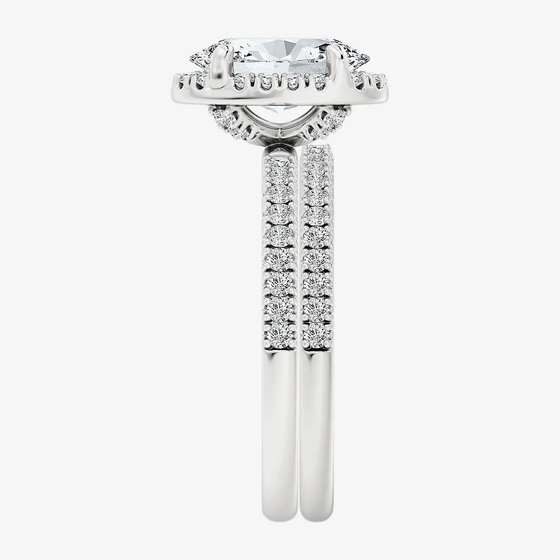 Signature By Modern Bride (F / Vs2) Womens 6 CT. T.W. Lab Grown White Diamond 10K Gold Oval Side Stone Halo Bridal Set
