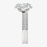 Signature By Modern Bride (F / Vs2) Womens 6 CT. T.W. Lab Grown White Diamond 10K Gold Oval Side Stone Halo Bridal Set