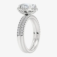 Signature By Modern Bride (F / Vs2) Womens 3 3/4 CT. T.W. Lab Grown White Diamond 10K Gold Oval Side Stone Halo Bridal Set