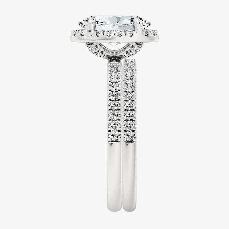 Signature By Modern Bride (F / Vs2) Womens 3 3/4 CT. T.W. Lab Grown White Diamond 10K Gold Oval Side Stone Halo Bridal Set
