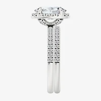 Signature By Modern Bride (F / Vs2) Womens 3 3/4 CT. T.W. Lab Grown White Diamond 10K Gold Oval Side Stone Halo Bridal Set