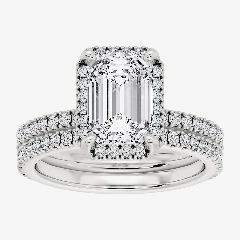 Signature By Modern Bride (F / Vs2) Womens / CT. T.W. Lab Grown White Diamond 10K Gold Side Stone Halo Bridal Set